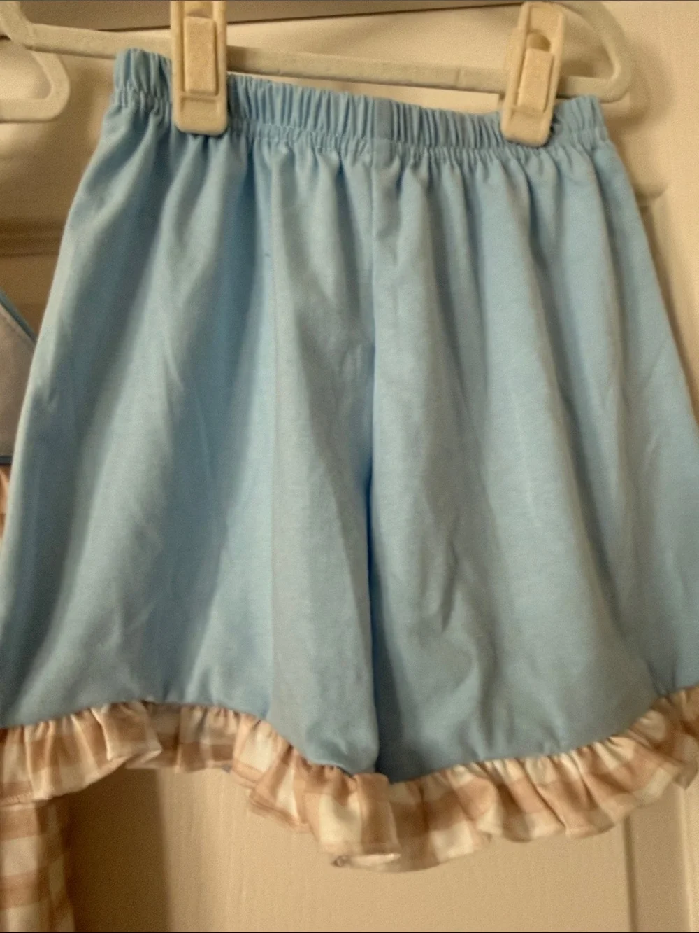 Girls Light Blue & Tan Check Dog Embroidered Matching Set
